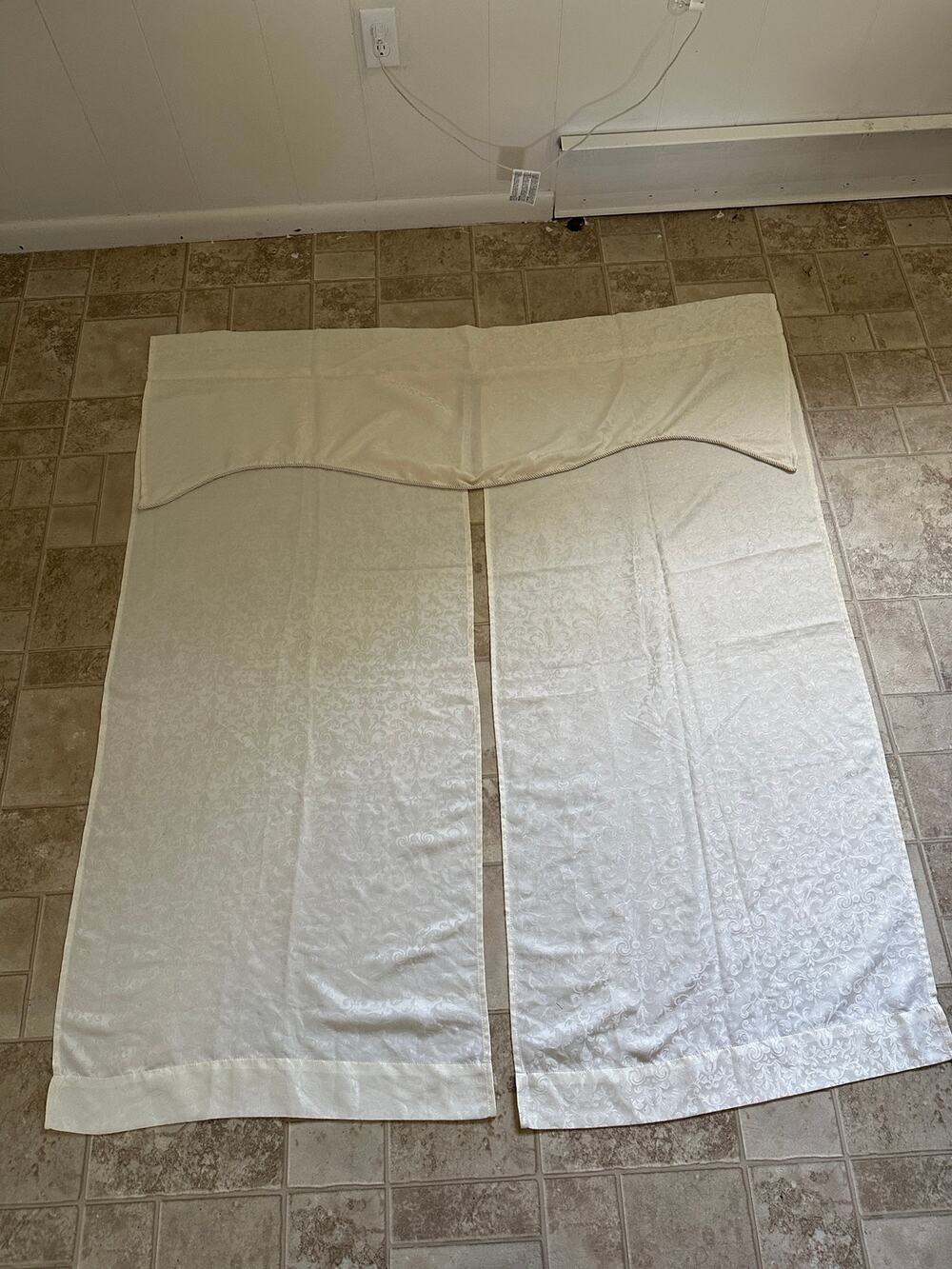 Better Homes & Gardens Cream Damask Curtain Panels Set with Matching Valance